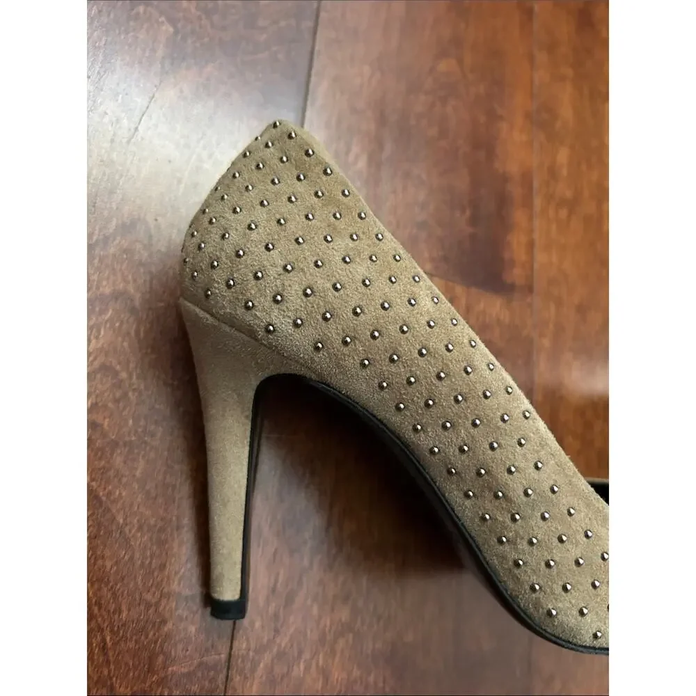 The Kooples Taupe Suede Studded Pointed-Toe Stiletto Heels, Size 5.5/6 (36)